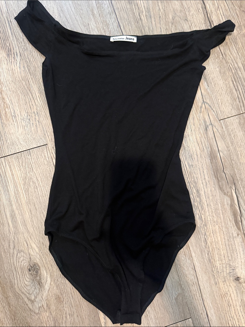Reformation Black Off-Shoulder Stretch Bodysuit